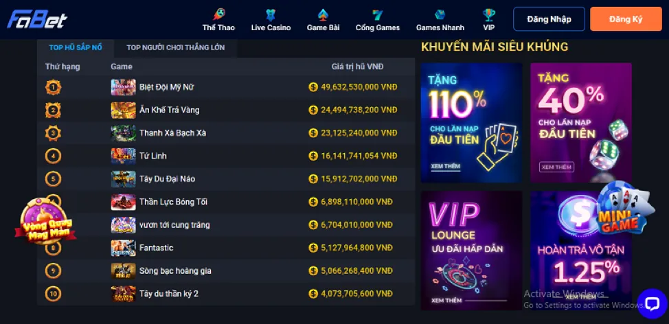 Các chương trình khuyến mãi betvision nhà cái